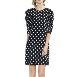 Vince Camuto Spotlight Puff Sleeve Polka Dot Shift Dress 10 Black Rockabilly NWT